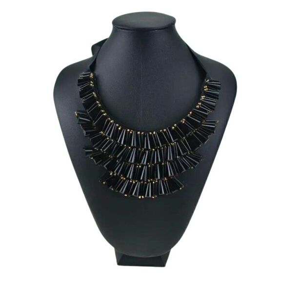 Geometric Black Crystal Statement Collar Bib Necklace - Picture 8 of 8